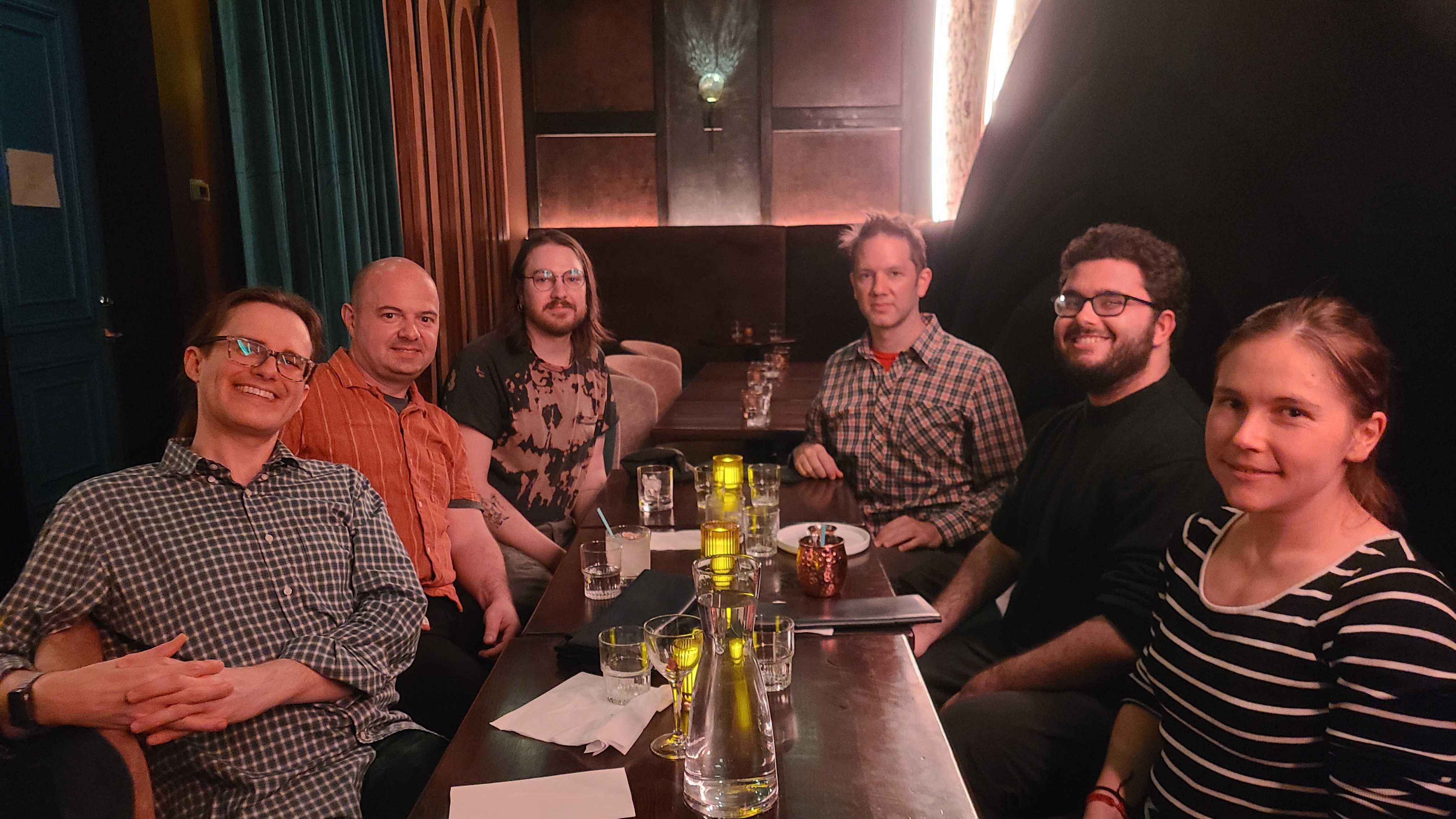 NYC Regional Group Meetup of 6 RSEs sitting at a table at Everything's Jack in New York