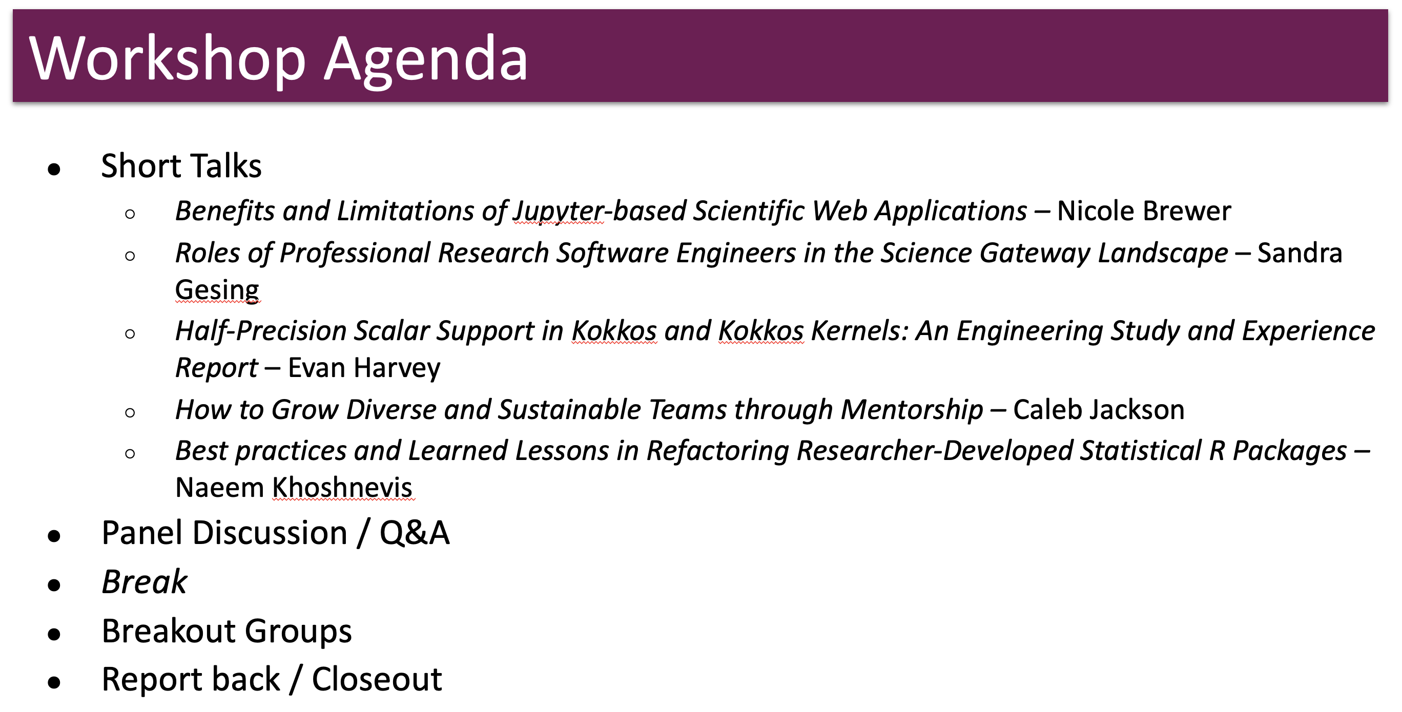 RSEs in eScience 2022 Agenda